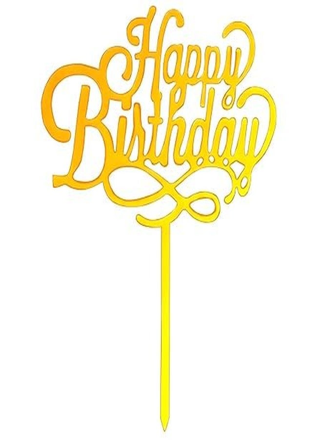 BRIJBAZAAR Happy Birthday Acrylic Elegant Cake Topper Pack of 1 Golden Cake Decoration item - Image 1